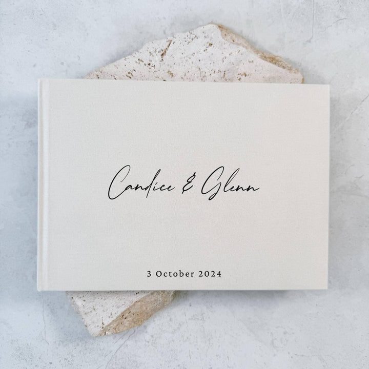 Simple Wedding Guest Book Beige Linen Cover