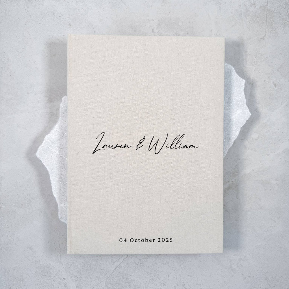 Timeless Beige Linen Guest Book for Weddings