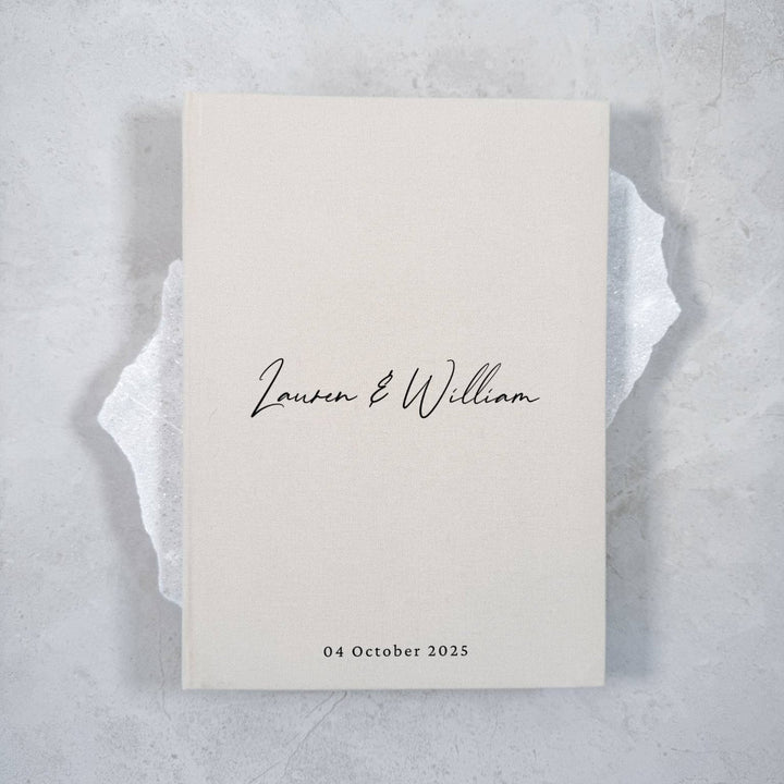 Timeless Beige Linen Guest Book for Weddings