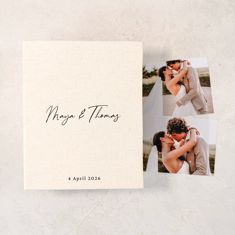 Personalised Wedding Photo Album Elegant Linen Binding Sand