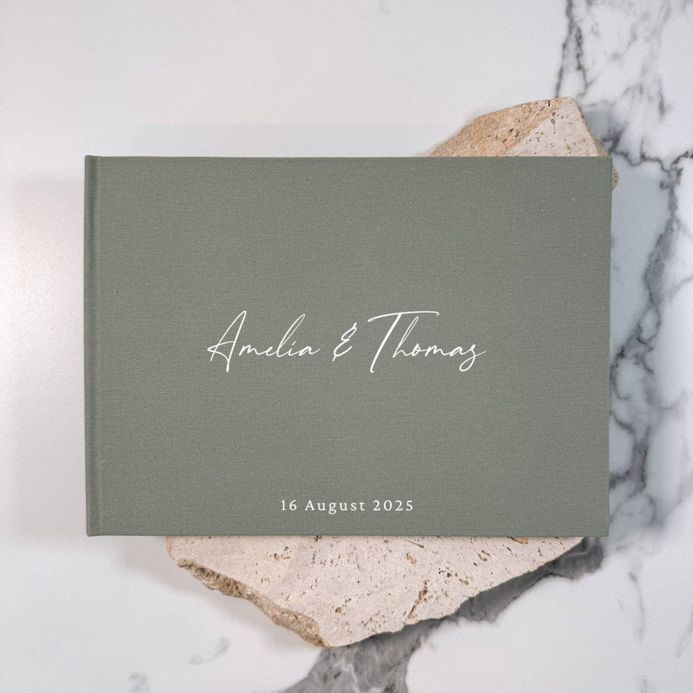 Simple Wedding Guest Book Sage Linen Cover