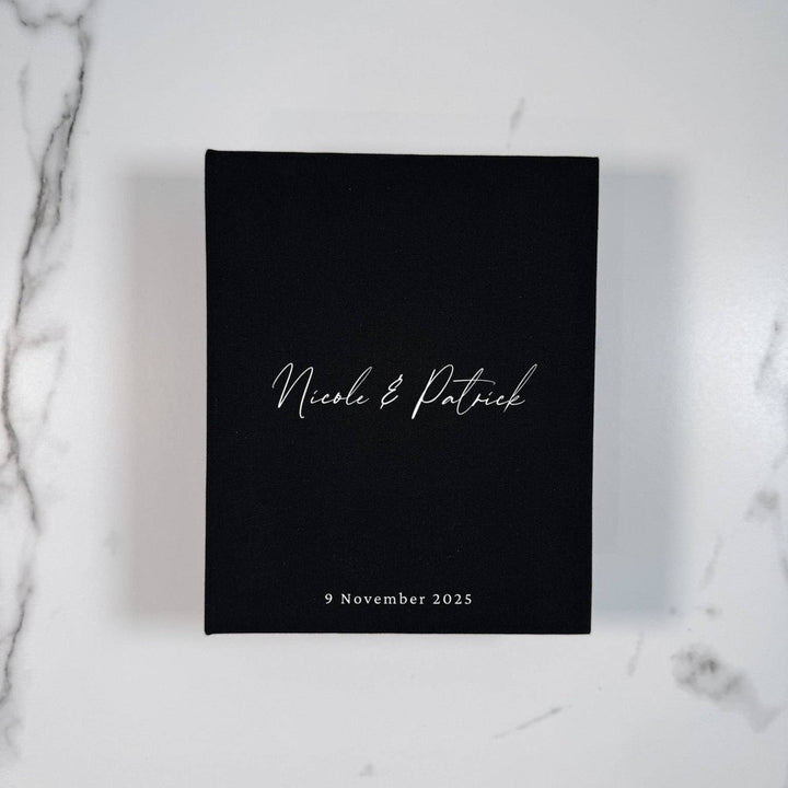 Personalised Wedding Photo Album Elegant Linen Binding Black