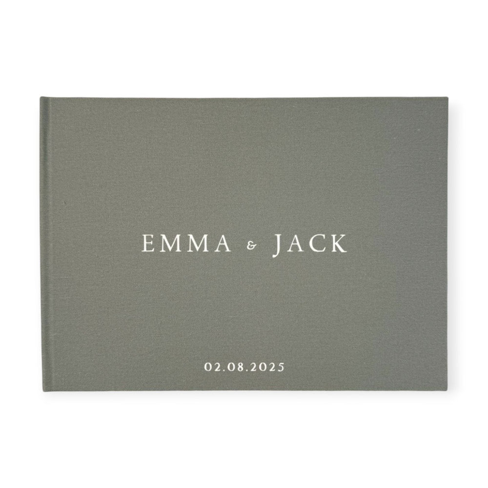 Personalised Wedding Guest Book in Sage Linen
