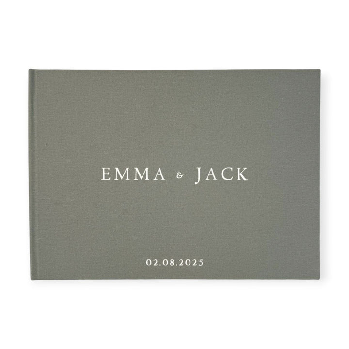 Personalised Wedding Guest Book in Sage Linen