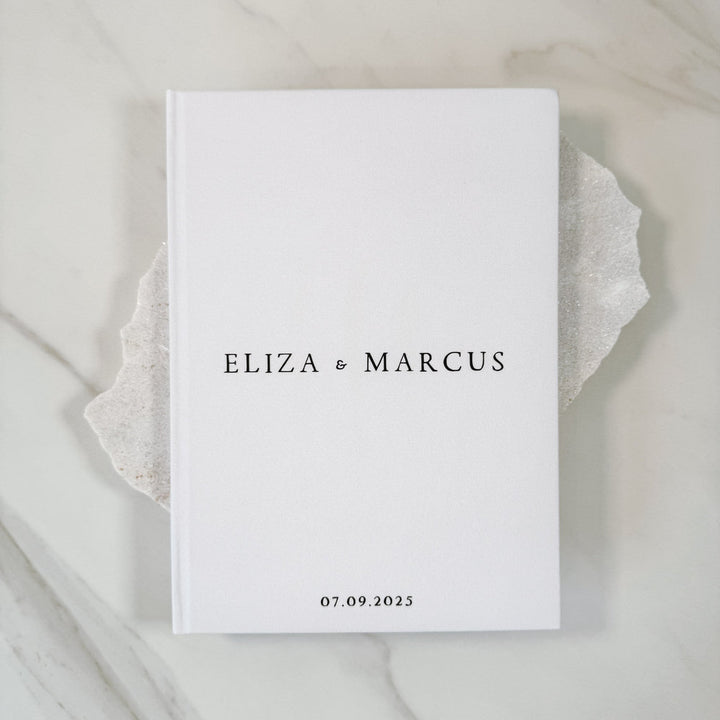 Simple Wedding Guest Book White Linen Cover
