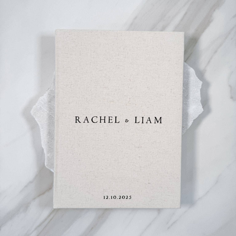 Sand Wedding Guest Book White Linen Cover