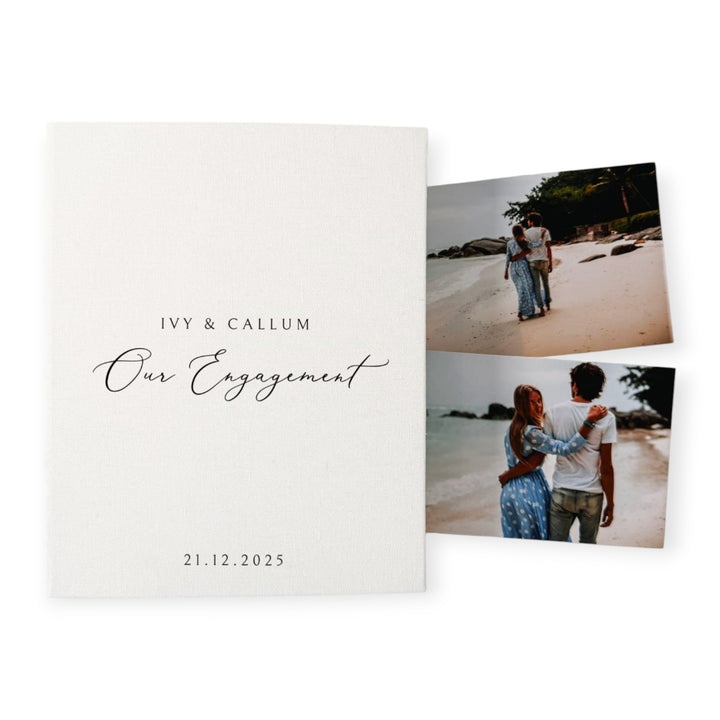 Elegant Engagement Photo Album Linen Binding Black