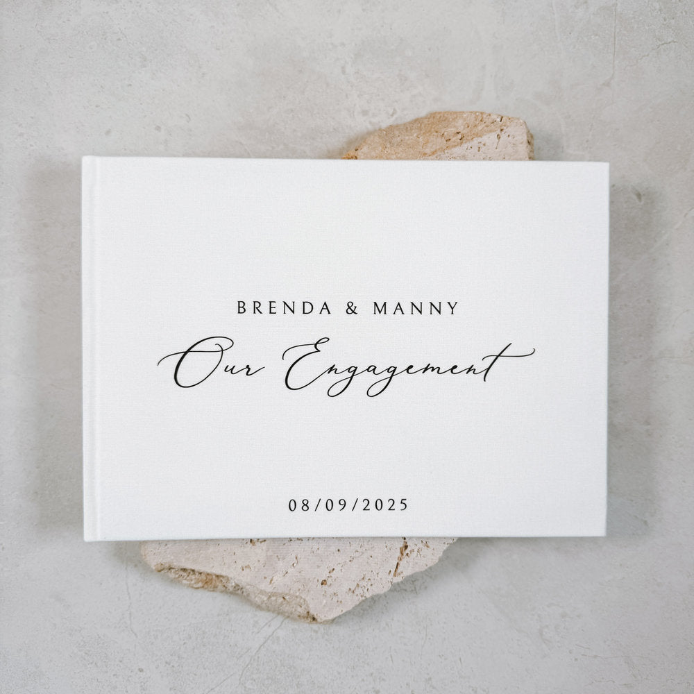 Engagement Guest Book Keepsake White Linen