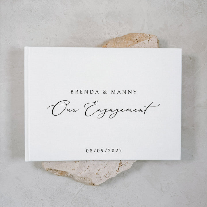 Engagement Guest Book Keepsake White Linen