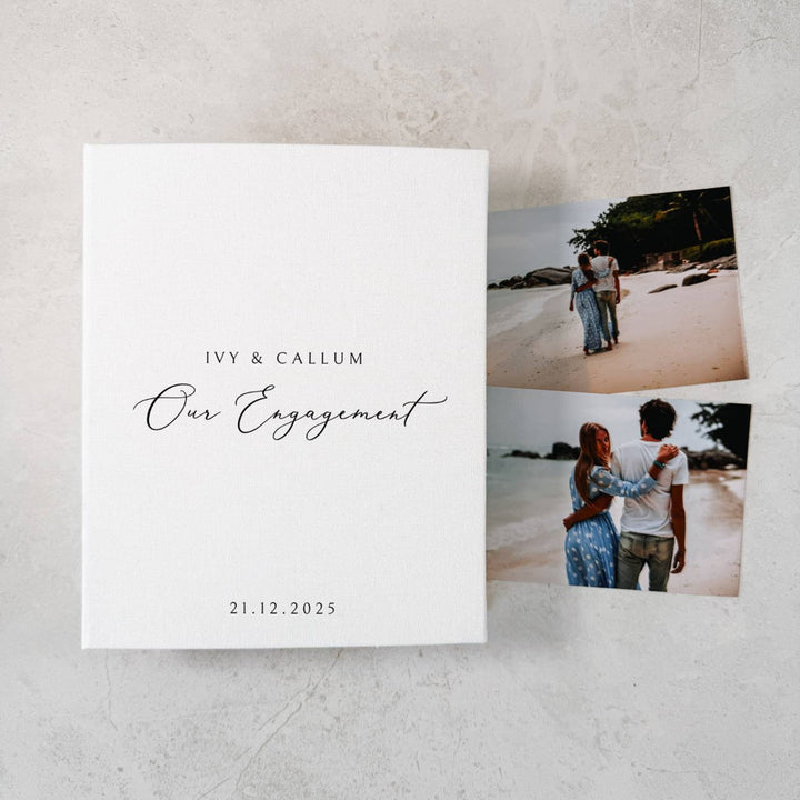 Elegant Engagement Photo Album Linen Binding Black