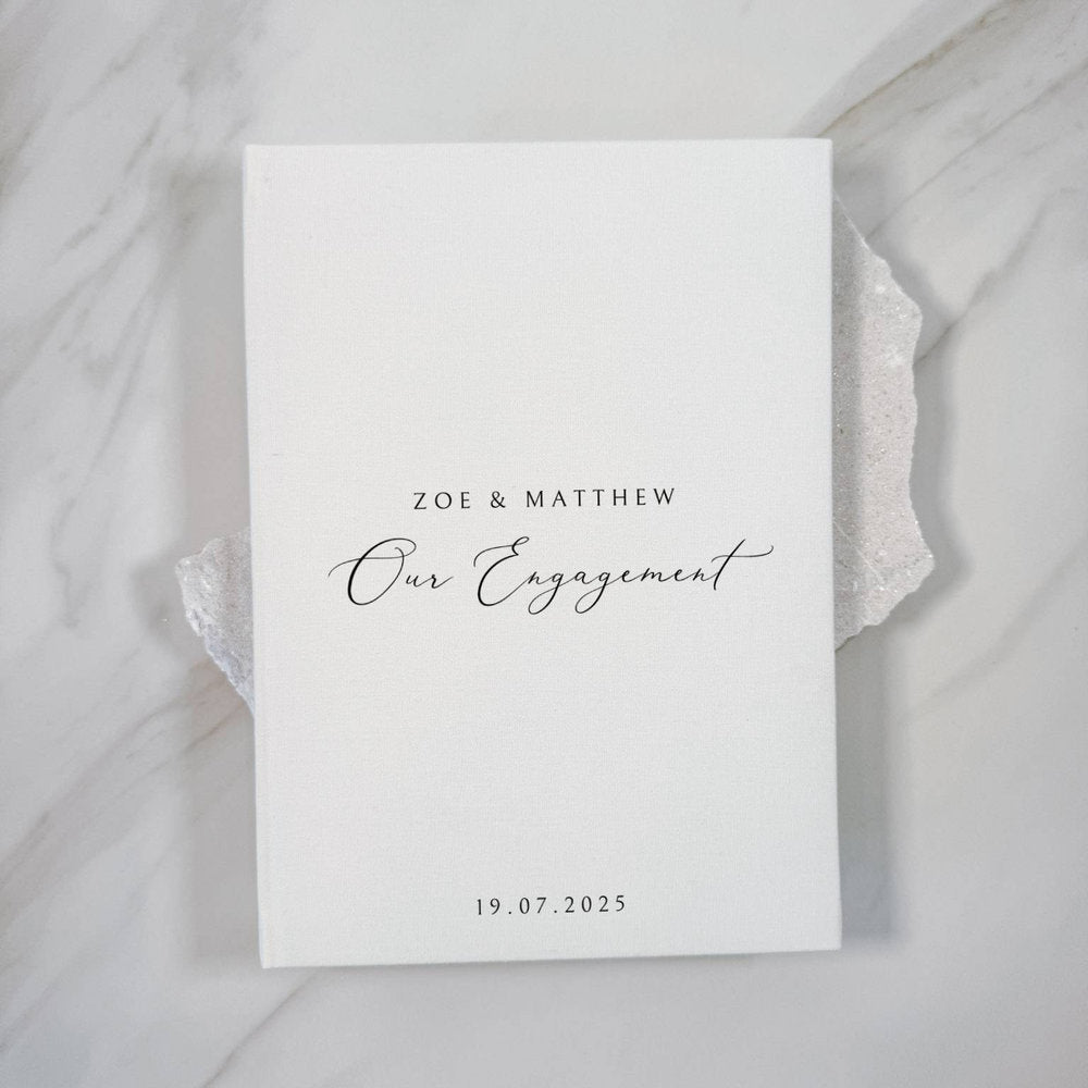 Elegant Linen Engagement Guest Book in Ivory