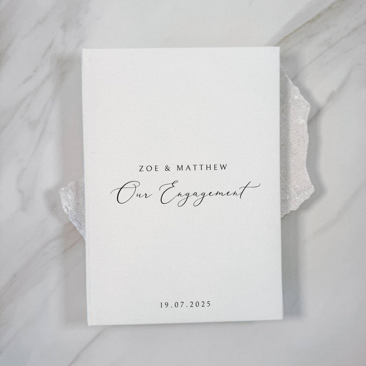 Elegant Linen Engagement Guest Book in Ivory