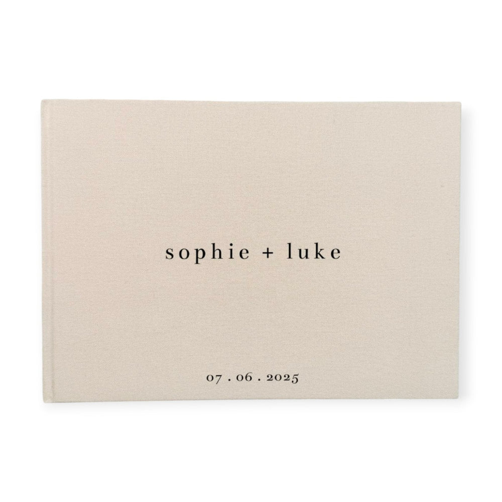 Custom Wedding Guest Book Almond Linen Cover