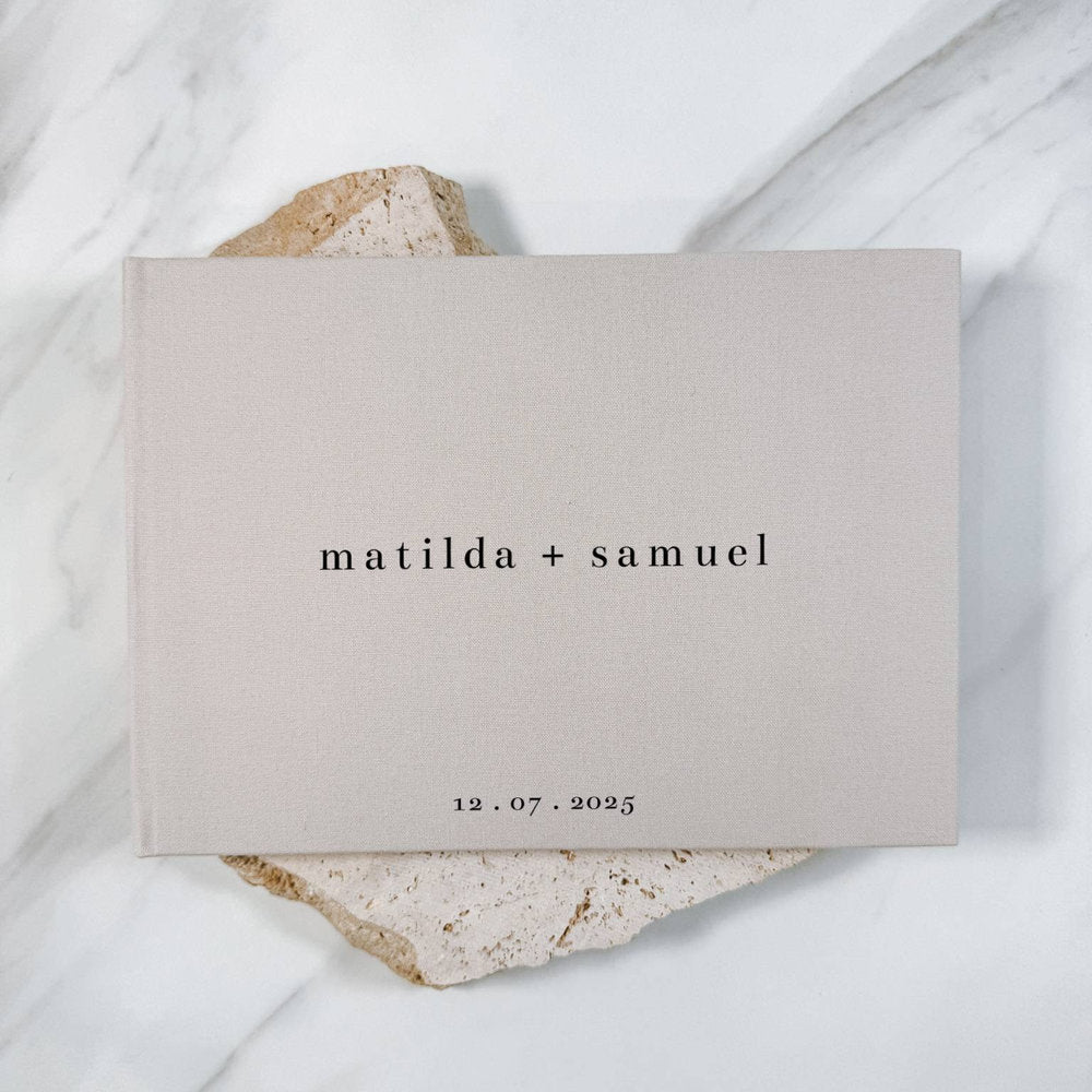 Custom Wedding Guest Book Light Grey Linen Cover