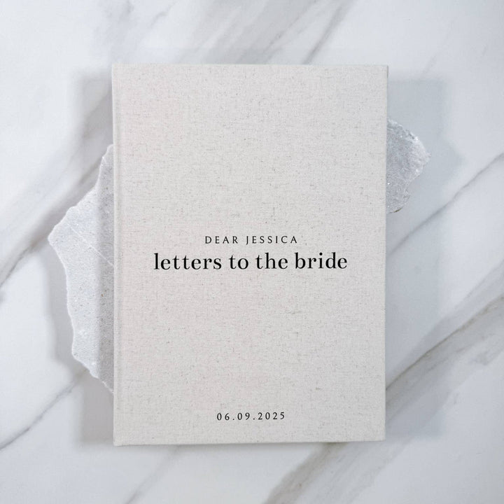Elegant Letters to the Bride Album Sand Linen Cover