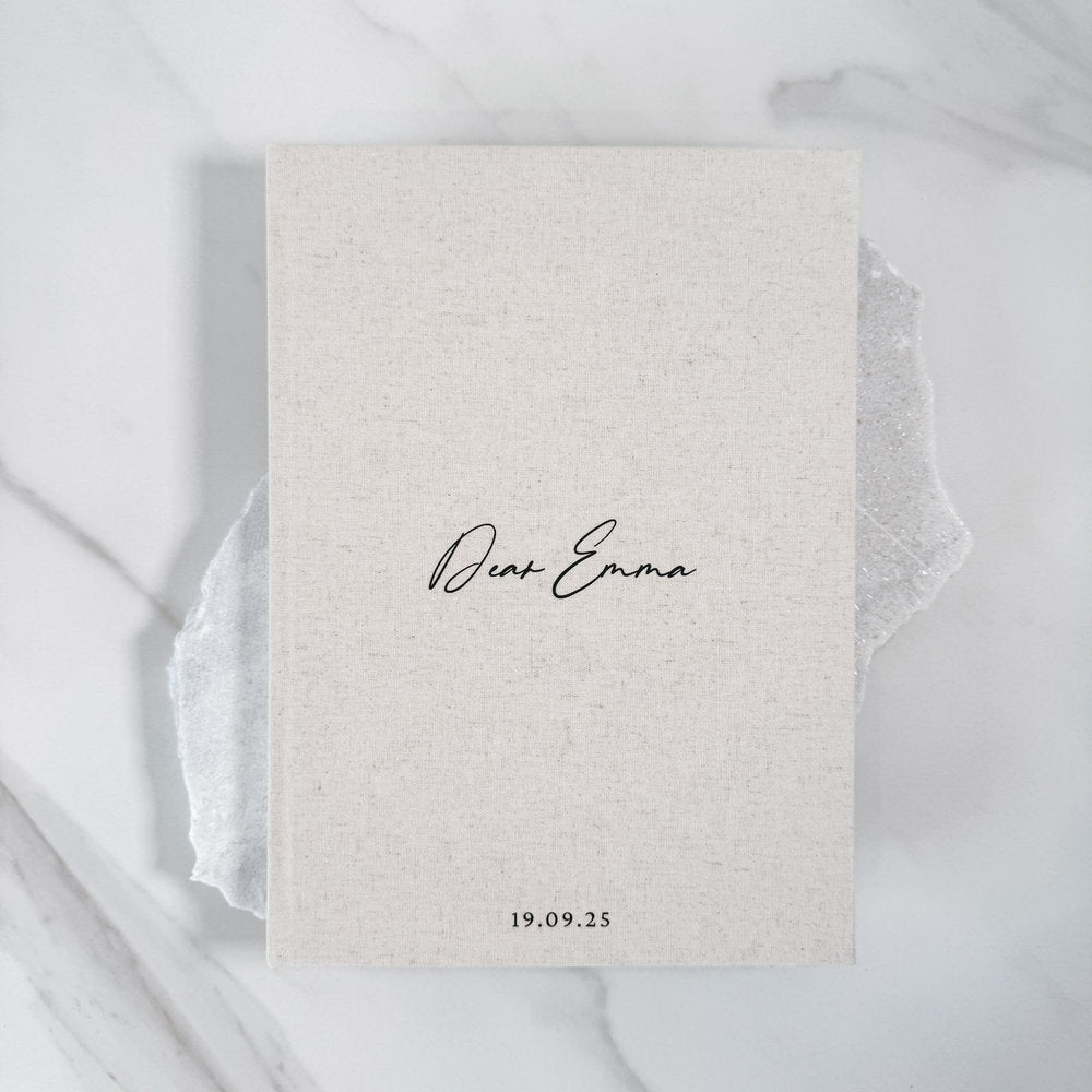 Classic Letters to the Bride Guest Book Sand Linen Cover