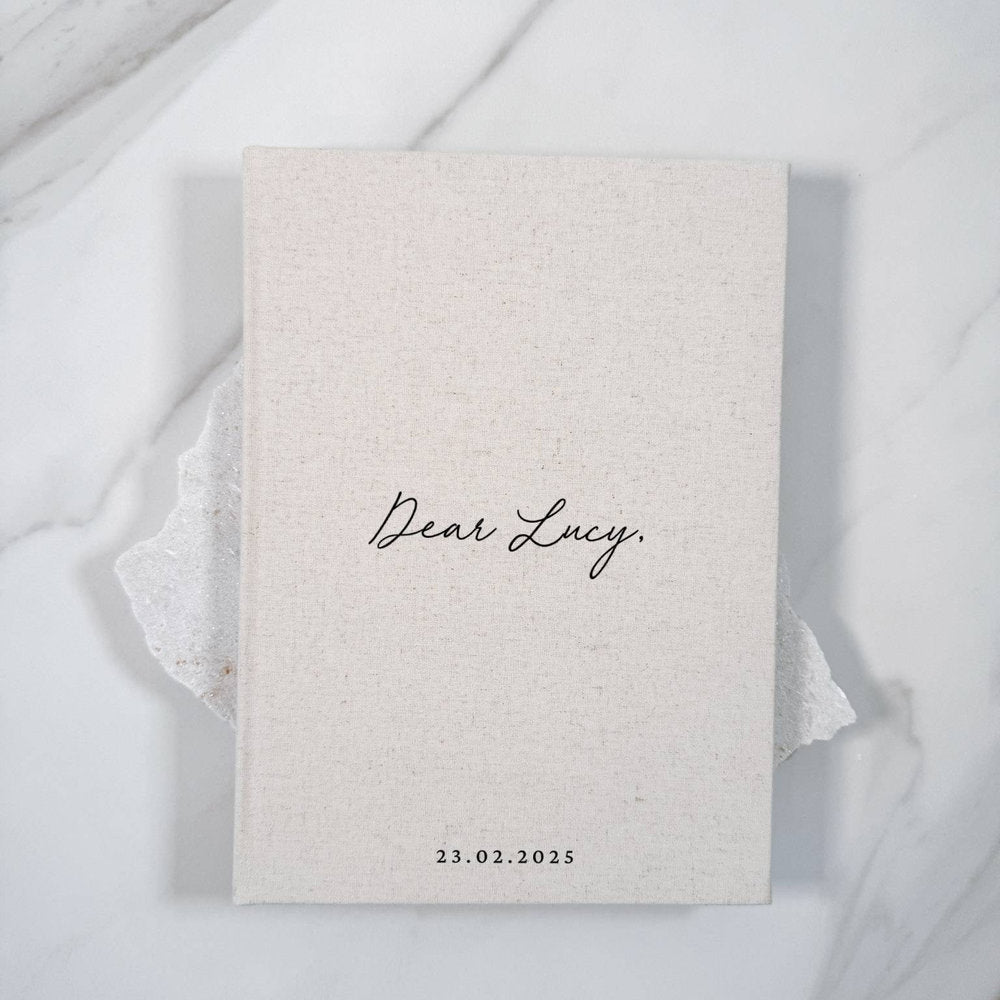 Personalised Letters to the Bride Album Sand Linen Cover
