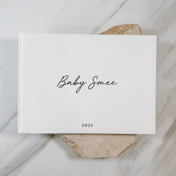 Baby Shower Guest Book with Ivory Linen Cover