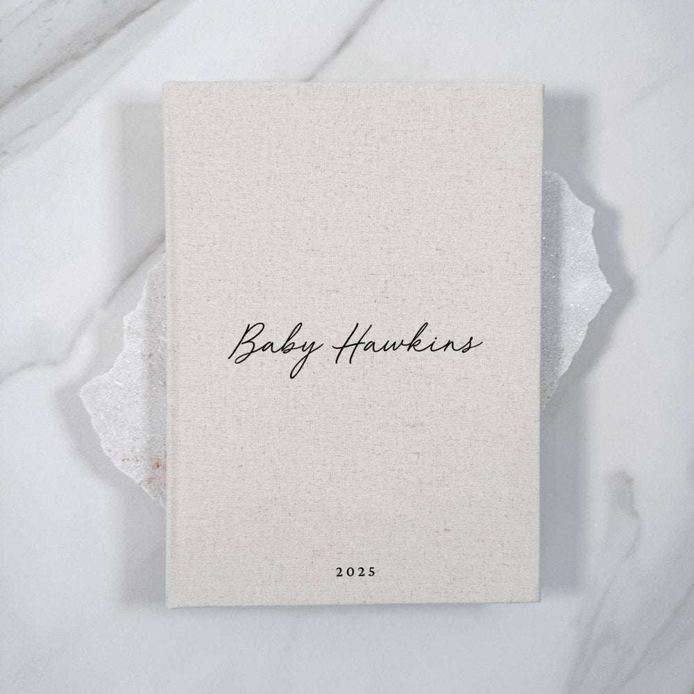 Elegant Baby Shower Guest Book A4 Sand Linen Design