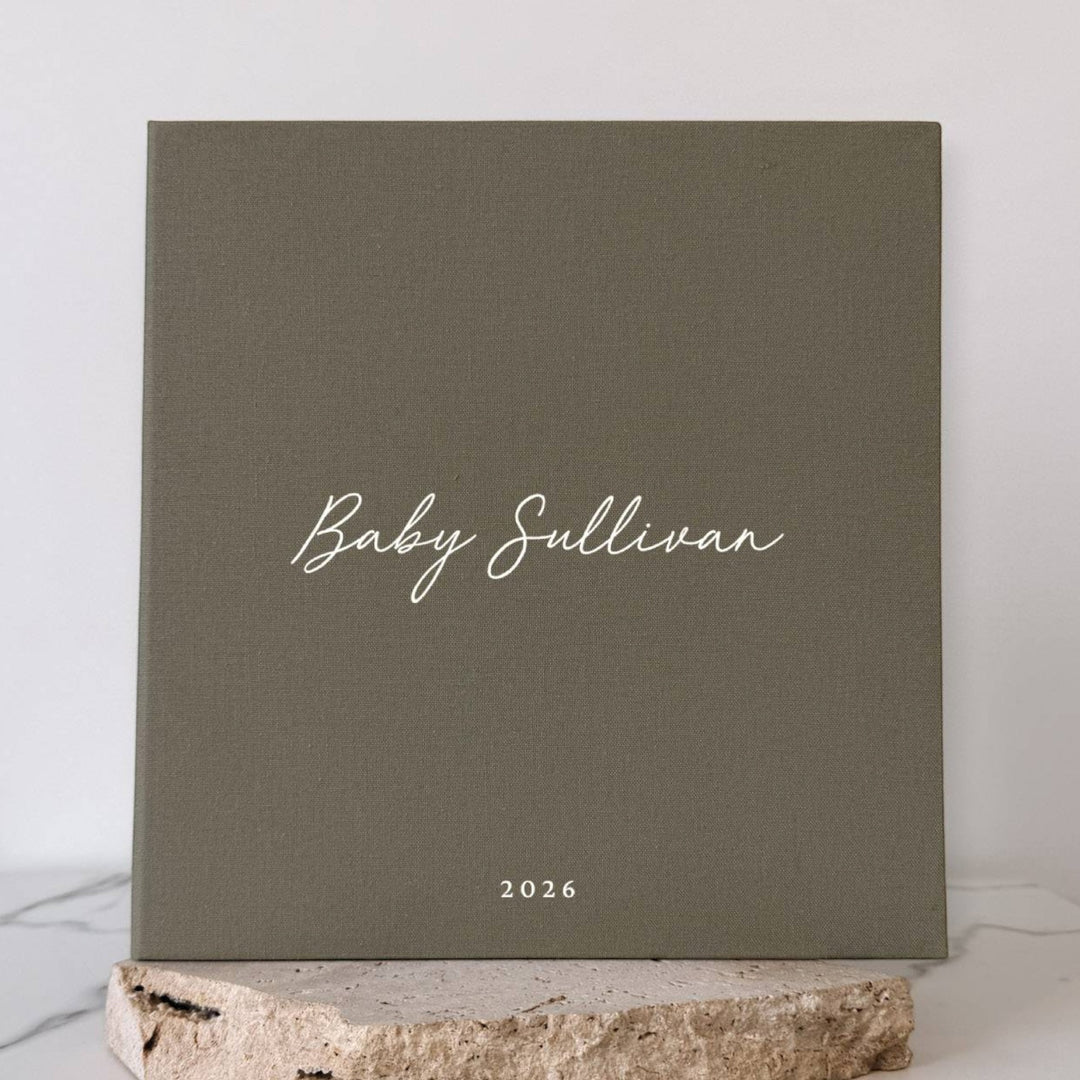 Personalised Baby Shower Photo Album Self-Adhesive Sage Linen