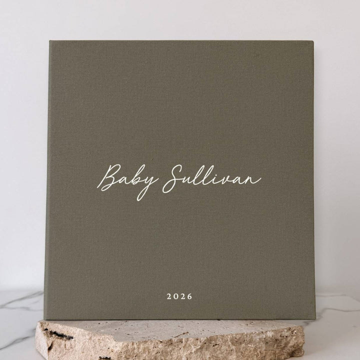 Personalised Baby Shower Photo Album Self-Adhesive Sage Linen