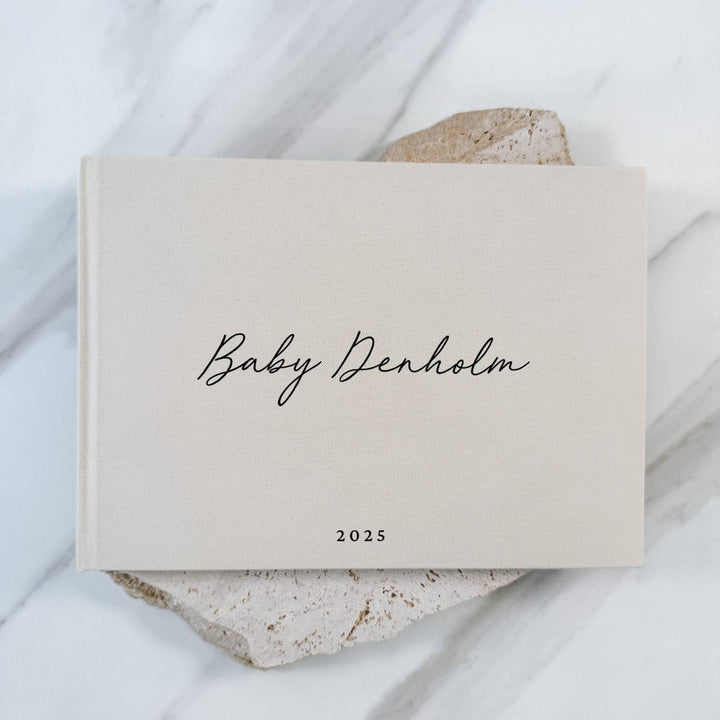 Baby Shower Guest Book with Beige Linen Cover