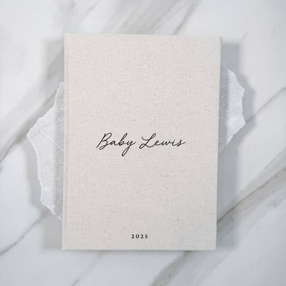 Elegant Baby Shower Guest Book A4 Sand Linen Design