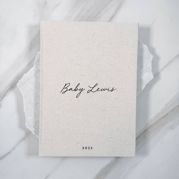 Elegant Baby Shower Guest Book A4 Sand Linen Design