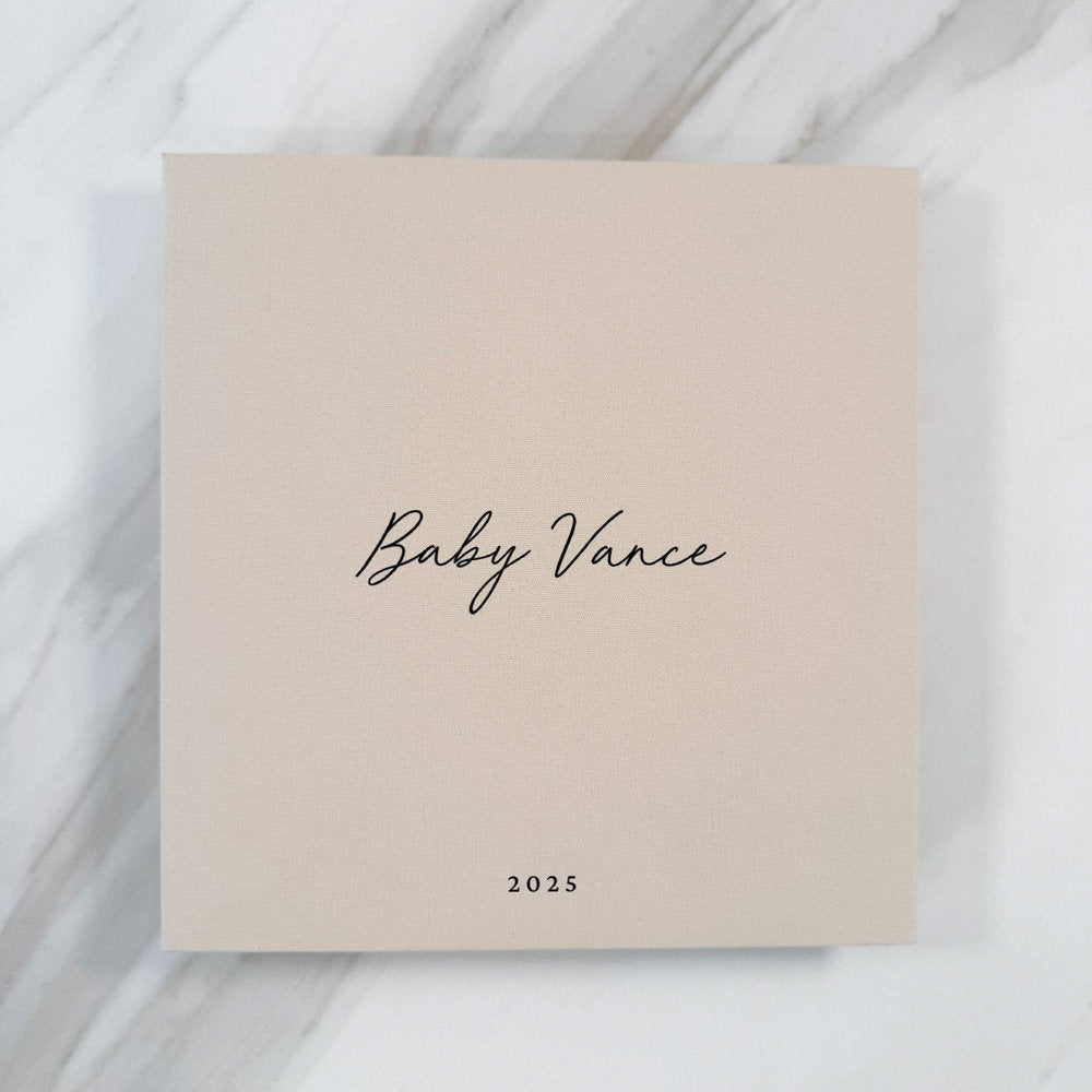 Personalised Baby Shower Photo Album Self-Adhesive Almond Linen