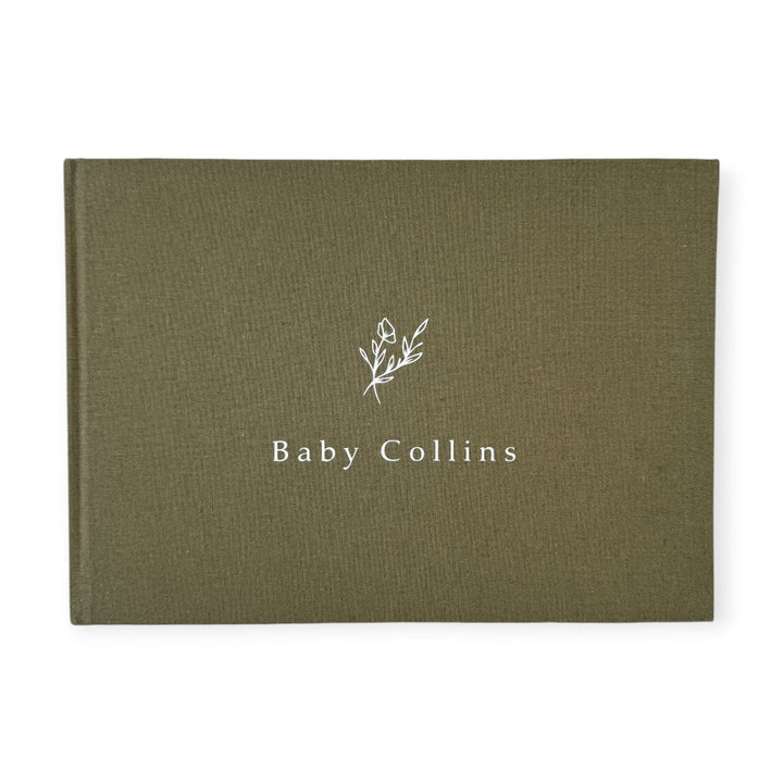 Elegant Baby Shower Guest Book with Green Linen Cover