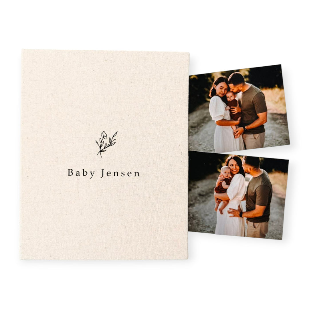 Timeless Baby Shower Photo Album Linen Design Sand