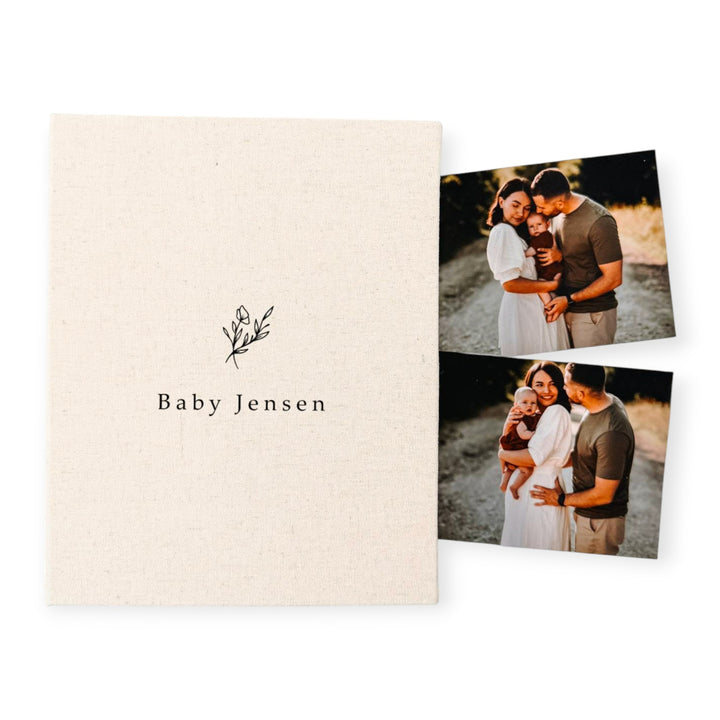 Timeless Baby Shower Photo Album Linen Design Sand