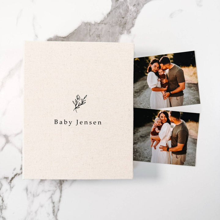 Timeless Baby Shower Photo Album Linen Design Sand