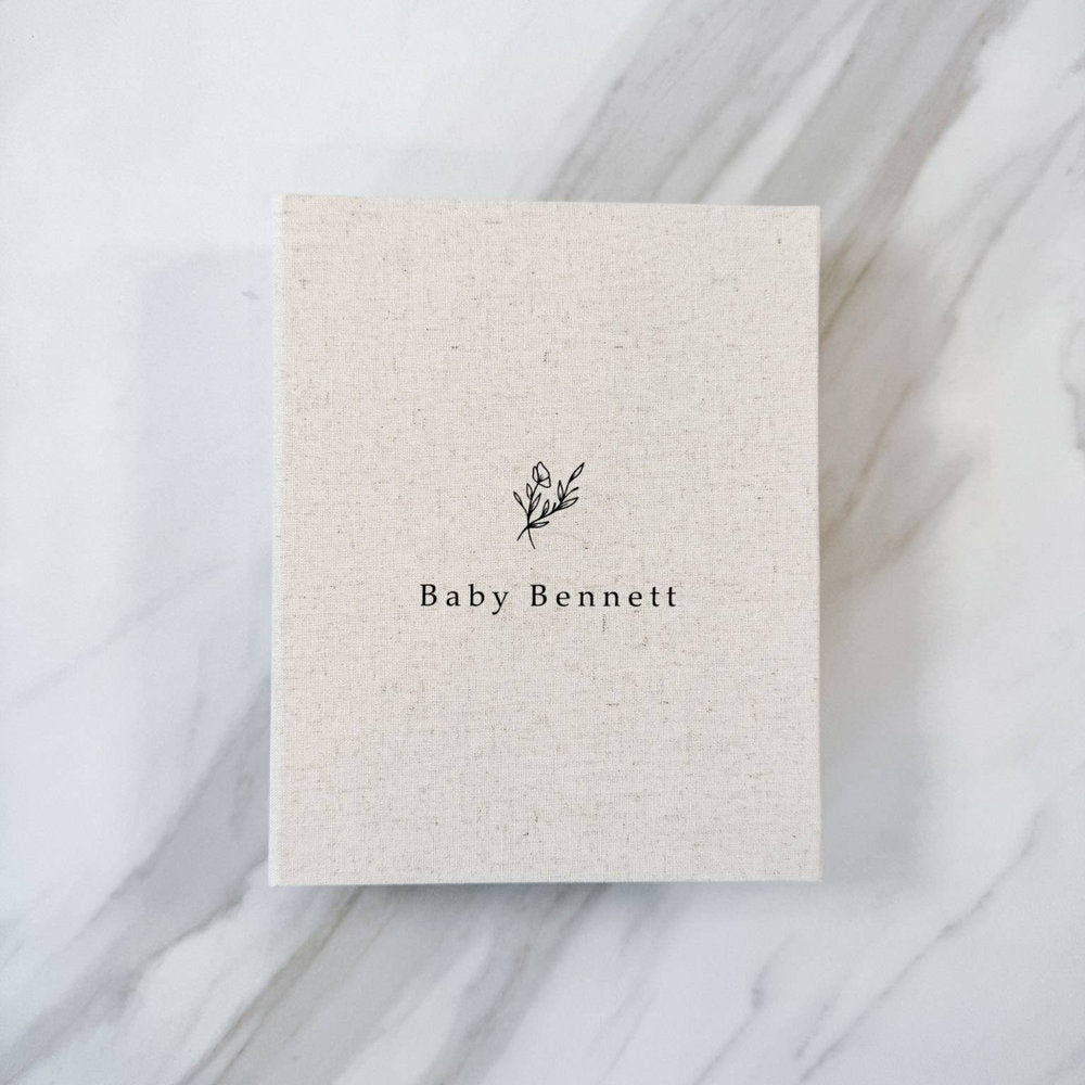 Timeless Baby Shower Photo Album Linen Design Sand