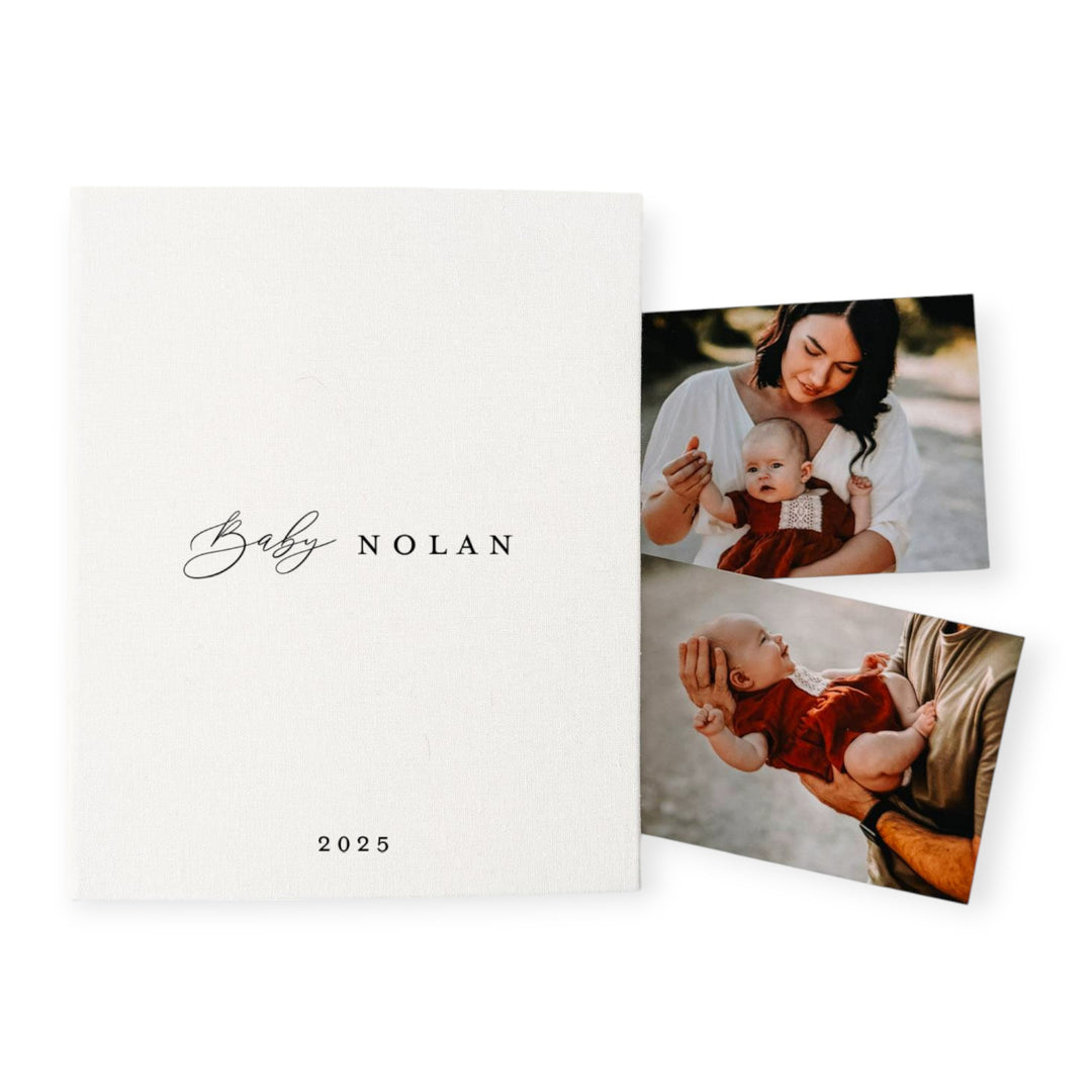 Elegant Baby Shower Photo Album Linen Finish Ivory