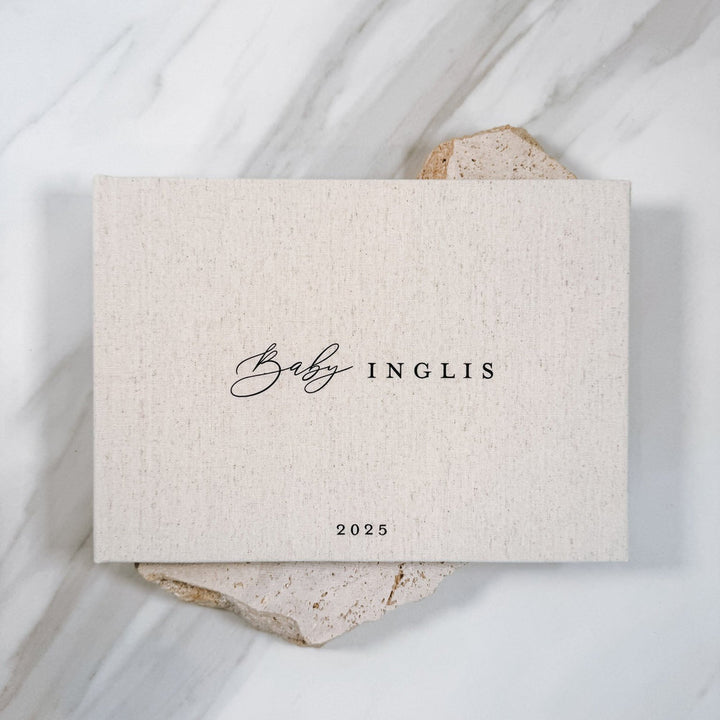 Rustic Baby Shower Guest Book A4 Sand Linen Keepsake