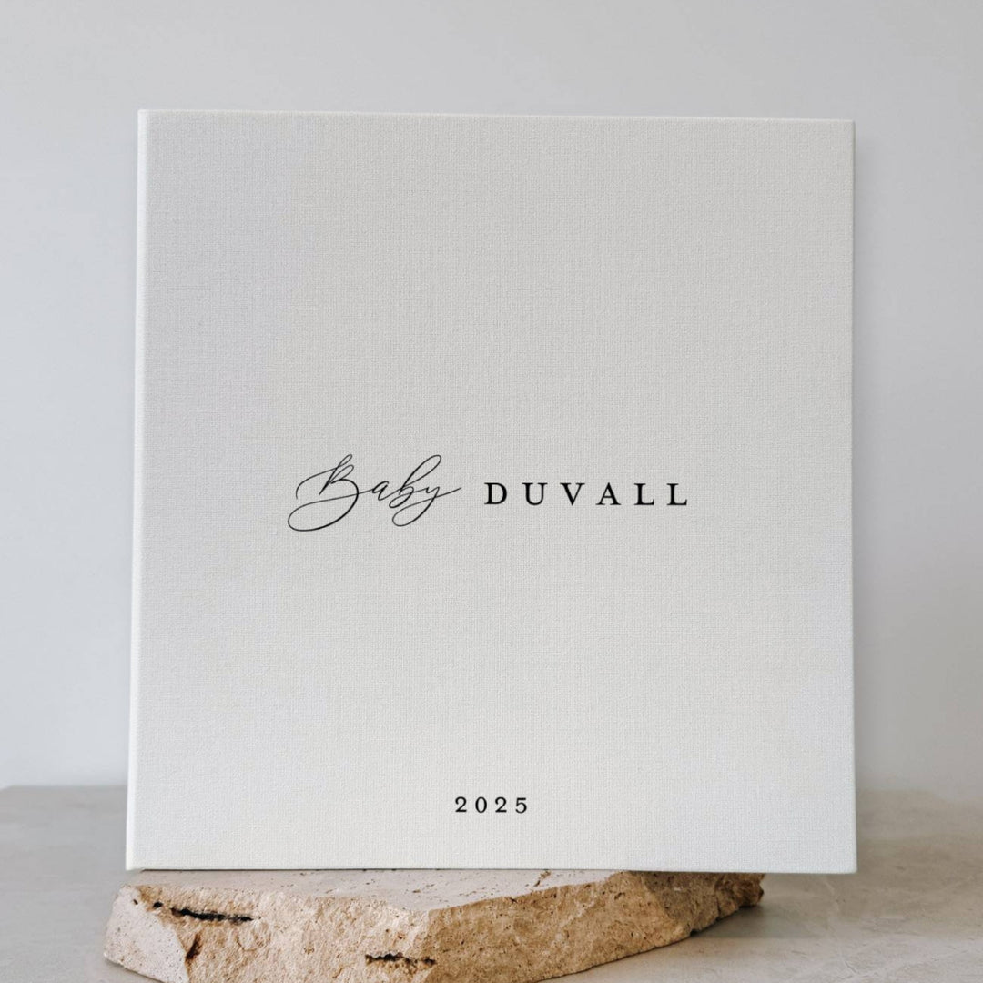 Elegant Baby Shower Photo Album Self-Adhesive Pages Sand Linen