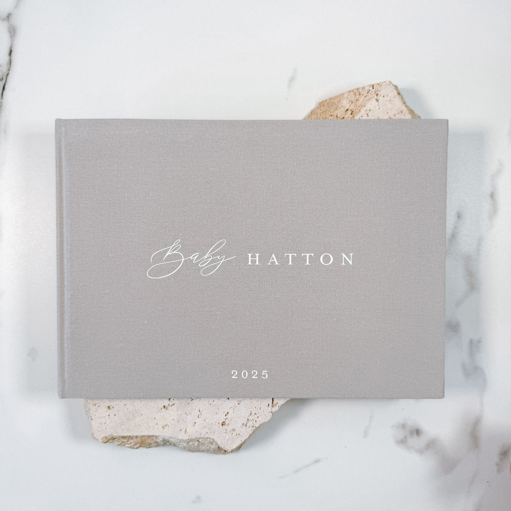 Rustic Baby Shower Guest Book A4 Grey Linen Keepsake