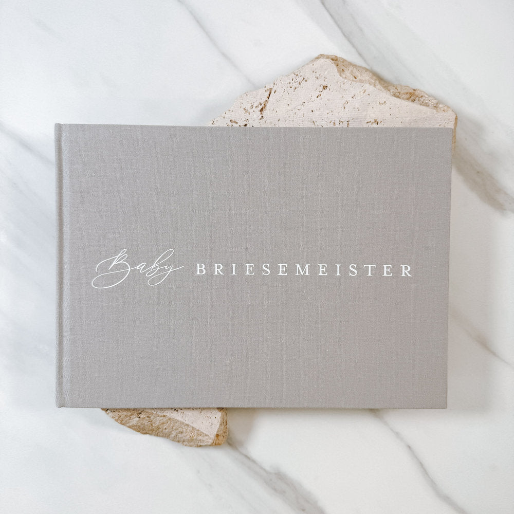 Rustic Baby Shower Guest Book A4 Grey Linen Keepsake