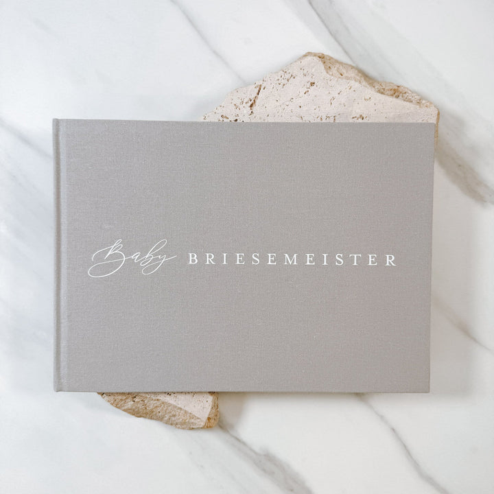Rustic Baby Shower Guest Book A4 Grey Linen Keepsake