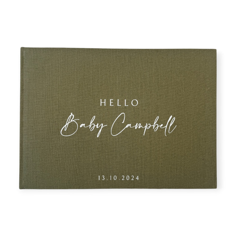 Baby Shower Memory Book with Green Linen Cover