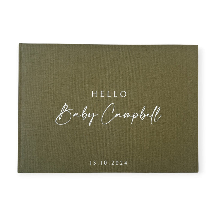 Baby Shower Memory Book with Green Linen Cover
