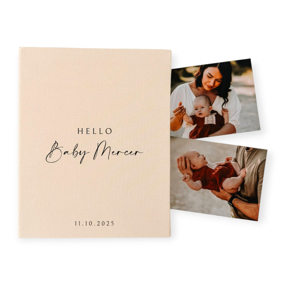 Classic Baby Shower Photo Album Linen Cover Sage