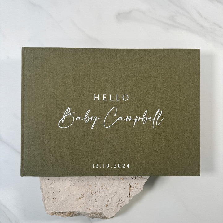 Baby Shower Memory Book with Green Linen Cover