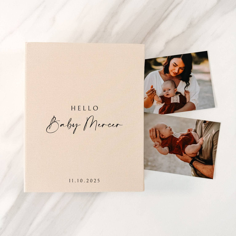 Classic Baby Shower Photo Album Linen Cover Sage