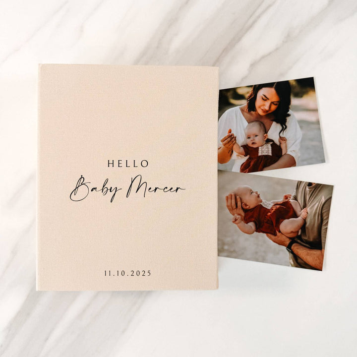 Classic Baby Shower Photo Album Linen Cover Sage