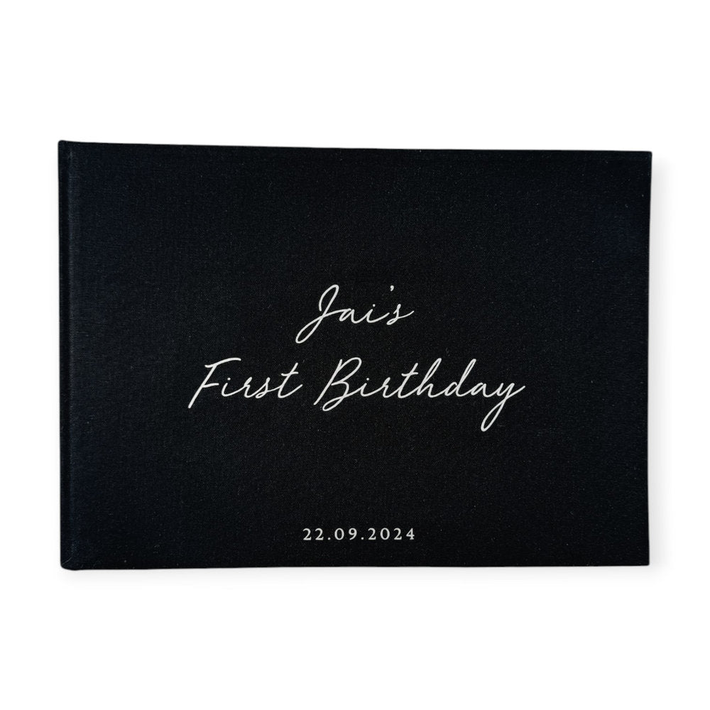 First Birthday Guest Book with Black Linen Cover