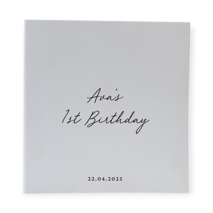 Personalised First Birthday Photo Album Self-Adhesive Almond Linen