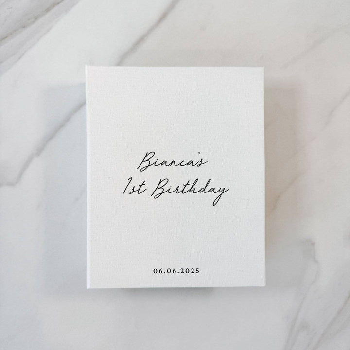 Personalised First Birthday Photo Album Linen Cover Black