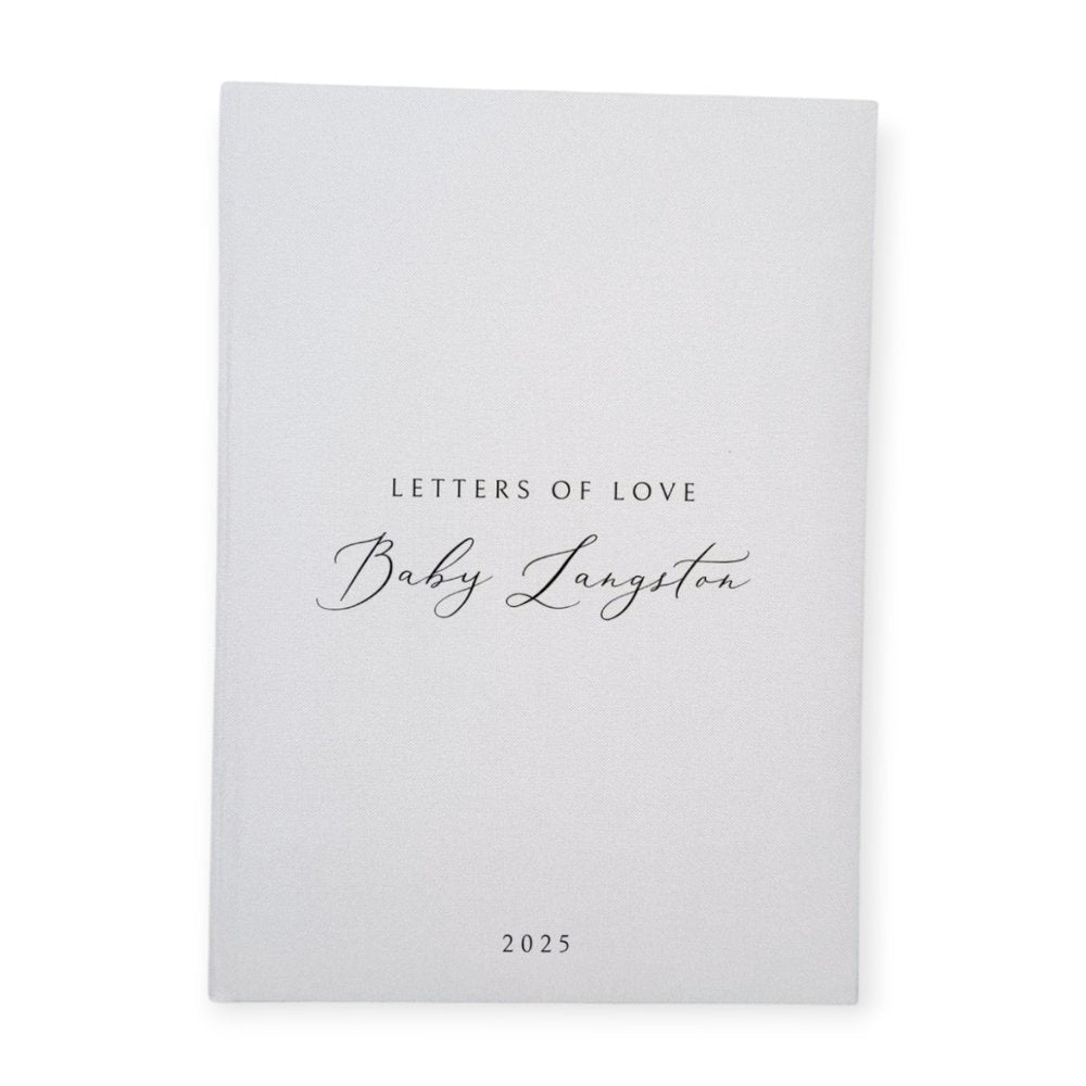 Baby Shower Guest Book Personalised White Linen Cover